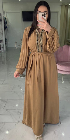 Abaya camel avec ceinture