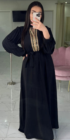 Abaya noir et doré avec ceinture